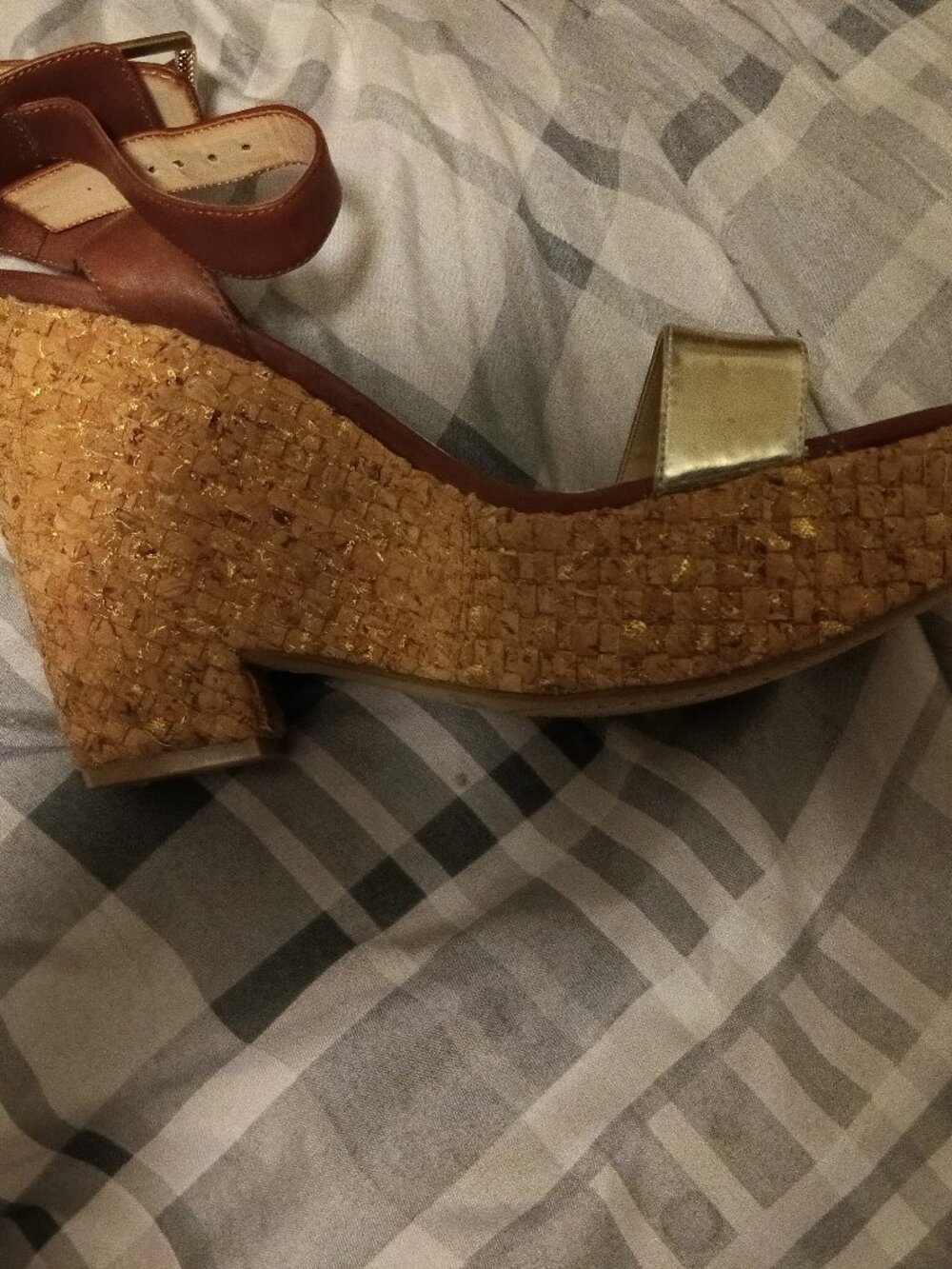 Luggage & Gold Wedge Sandals